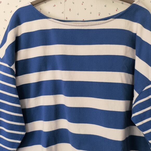 LL Bean Top Womens Size 2X Blue White Striped Cotton Breton Fisherman Coastal - Picture 3 of 10
